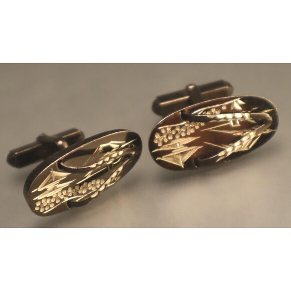 Sterling Japanese Sandal Cuff Links Engraved Zori Japanned - Picture 3 of 5